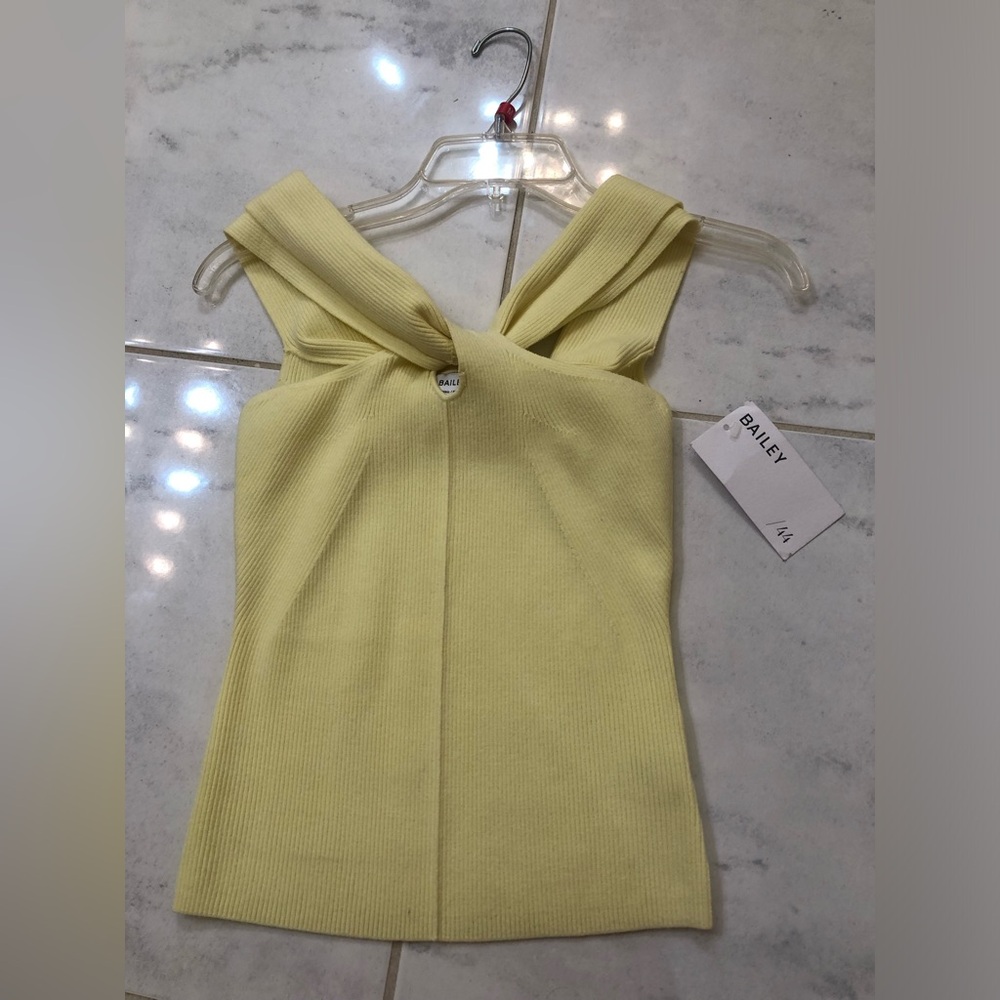Bailey 44 Lemon One-Shoulder Ribbed Knot Dress